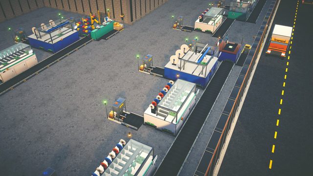 A production line along the factory wall
